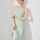 Temperament halterneck dress new summer French waist high-end mid-length skirt R4216