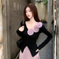 Fairy three-dimensional rose French top high waist A-line skirt gentle outfit two-piece suit R1702