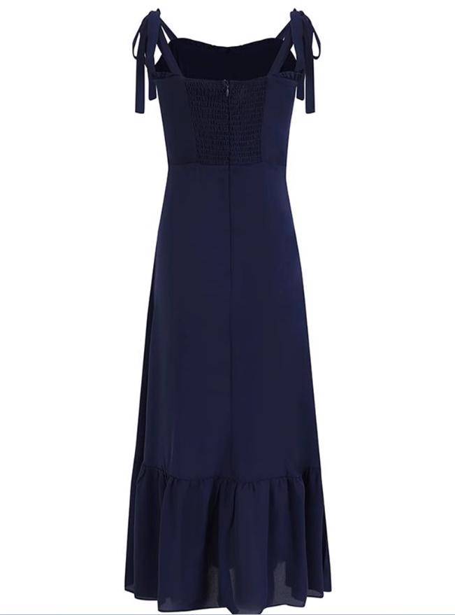 2025 Summer New Blue Beach Temperament Seaside Vacation Long Suspender Dress R0960