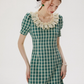 French skirt green plaid dress summer retro short skirt petite short skirt female summer R3457