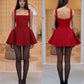 Red sexy suspender A-line slim mini skirt homecoming dress R2446
