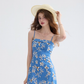 French floral suspender skirt blue dress short skirt summer skirt R2697