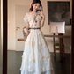French fairy temperament holiday v-neck suspender dress lace blouse two-piece outfit R1735