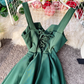 Sexy backless retro suspender skirt tube top dress waist slimming beach over knee goddess dress R0340