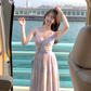 Long V-neck waist suspender dress summer French retro temperament skirt R4950