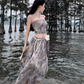 Travel wear tie-dye skirt a-line skirt temperament tube top suit women's two-piece suit R1571