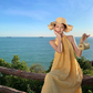 Beach dress yellow jacquard halter neck dress lazy style temperament long dress R0759