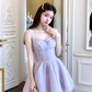 Purple square neck waist A-line suspender dress summer French retro temperament high-end skirt R4625