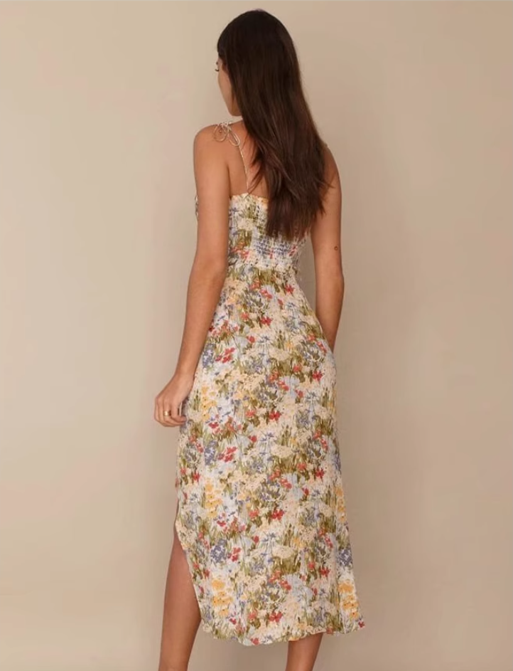French long floral 2025 new sling slim fit dress R2638