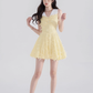 Summer pleated sleeveless dress new yellow lace sweet short skirt niche design waist skirt female R4141