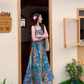 Fairy ethnic style holiday travel wear floral suspender long skirt loose oil painting dress R1750