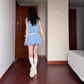 Gentle blue halter neck dress beautiful temperament waist bud short skirt R0872