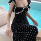 French retro lace ruffled polka dot dress 2025 slim holiday long dress R1158