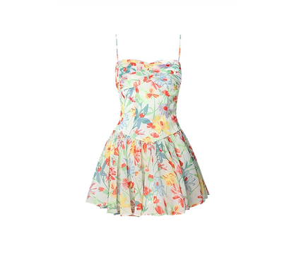 Thai floral dress 2025 new tea break oil painting suspender skirt for small size R0018