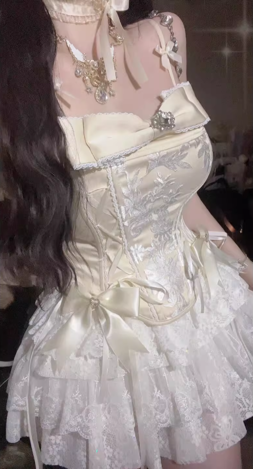 Beautiful suit for petite waisted camisole top cake skirt two-piece suit R0786