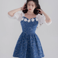 Summer new high waist skirt square neck denim dress design niche temperament sweet short skirt R4142