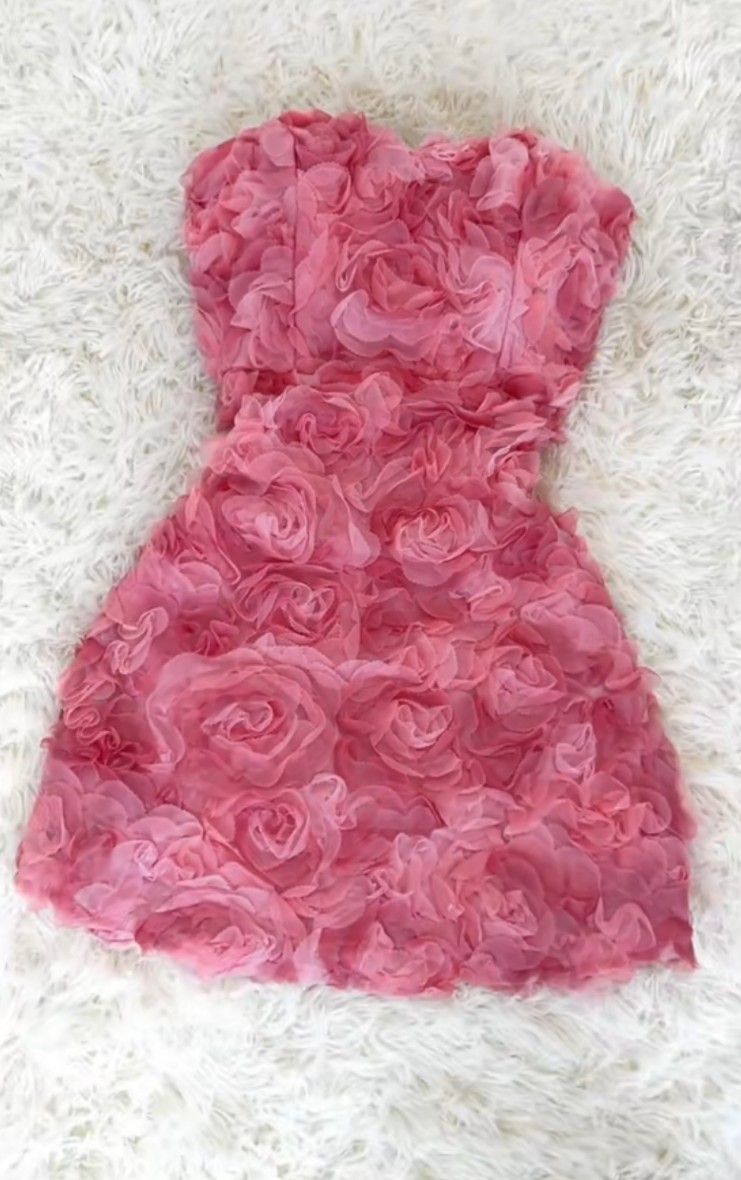 Romantic Hot Pink A-Line Strapless Bodycon Mini Birthday Dress with Flower-shaped Tulle Homecoming Dress RS230