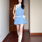 Gentle blue halter neck dress beautiful temperament waist bud short skirt R0872