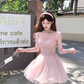 Pink waist chiffon suspender dress for women summer French retro temperament slim skirt R4866