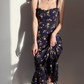 French Slim Sexy Ruffle Edge Floral Dress A-Line Waist Suspender Long Dress R2813
