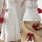 White v-neck lace dress is a niche style, beautiful waist temperament long skirt R0466
