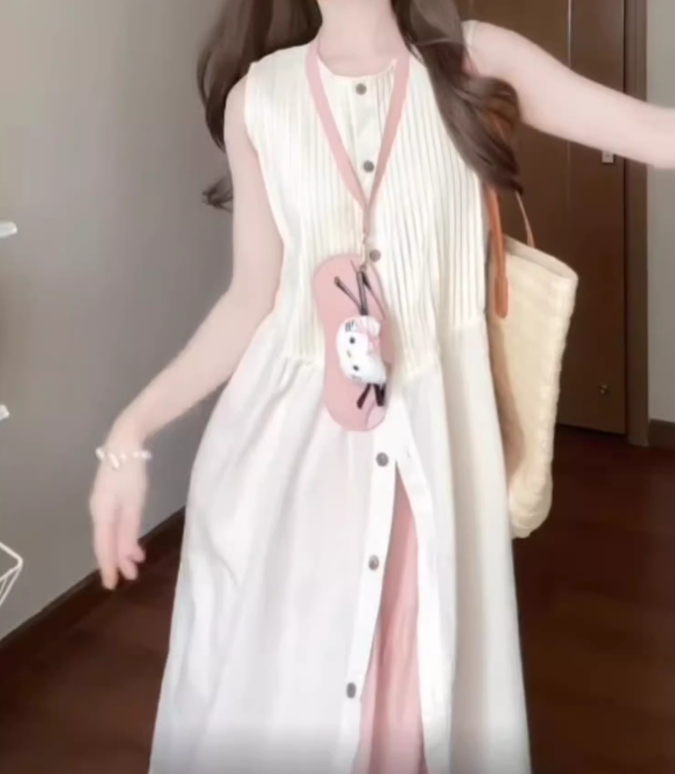 Simple and generous dress minimalist sleeveless vest temperament suit skirt R0758