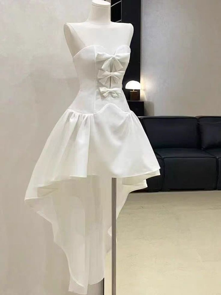 White chest hollow sexy bow slim irregular skirt homecoming dress R2516