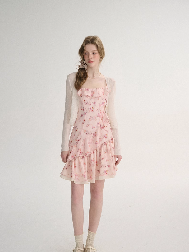 French style skirt short suspender skirt floral dress small flower skirt R2753