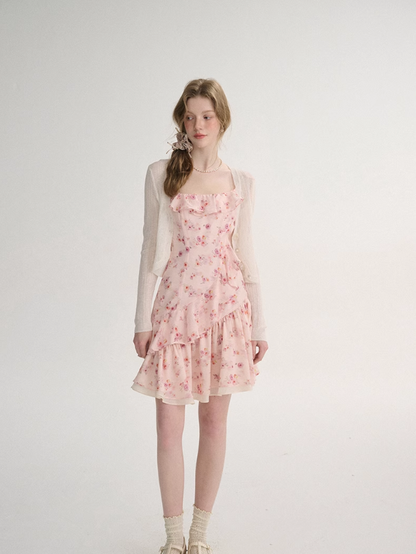 French style skirt short suspender skirt floral dress small flower skirt R2753