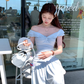 Blue v-neck small flying sleeve t-shirt pleated skirt suit summer French style loose two-piece suit R4913