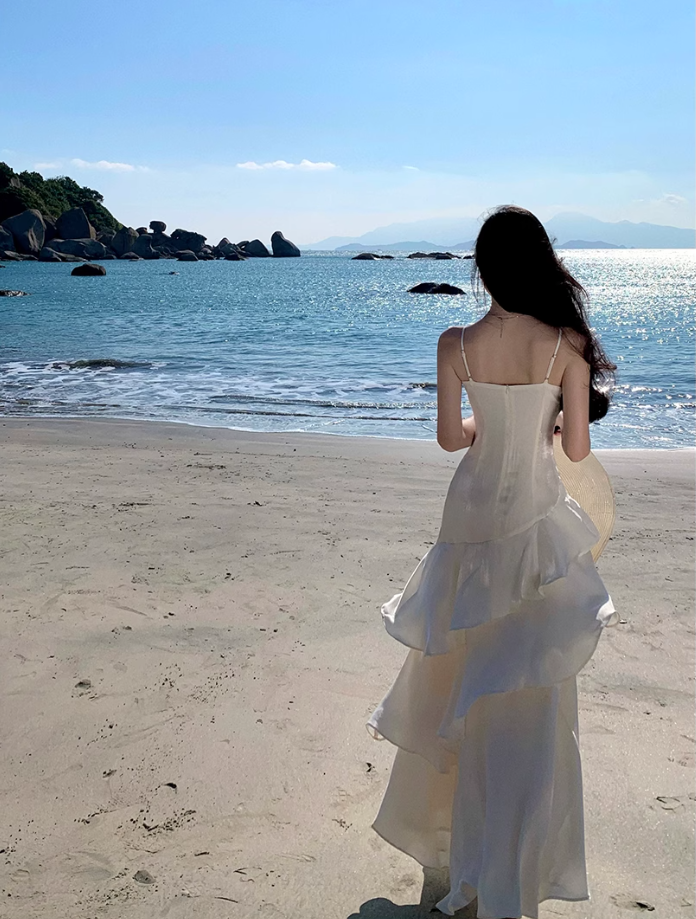 Fairy high-class temperament mermaid Ji streamer suspender skirt dress dress one shoulder dress R1715