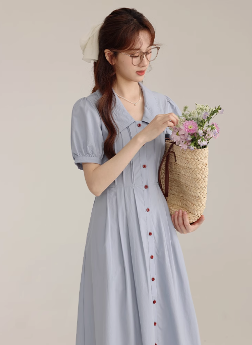 Temperament gentle style POLO collar short sleeve dress new style college style skirt R1918