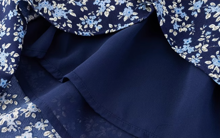 French retro floral suspender dress 2025 new holiday navy blue long dress R2591