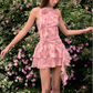 Halter Neck Printed Ribbon Dress Summer New Sleeveless Off Shoulder Vest Dress R3338