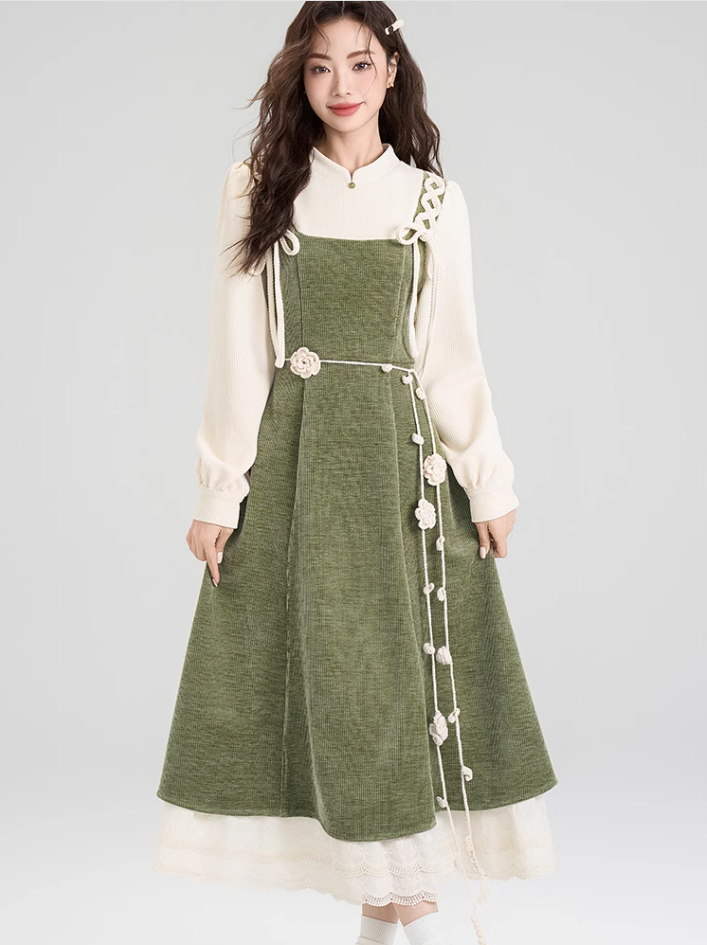 French retro corduroy dress new style niche design skirt waist long skirt R2383