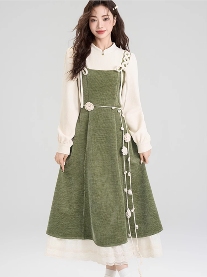 French retro corduroy dress new style niche design skirt waist long skirt R2383