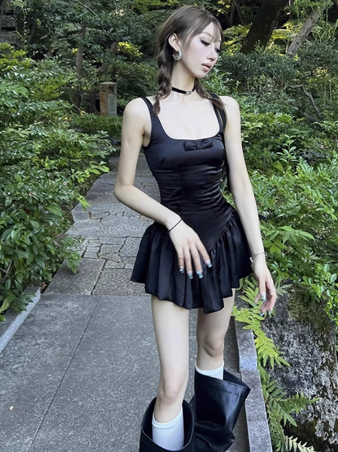 Retro Pure Desire Suspender Dress Large Size Temperament Bow Ballet Style Tutu Skirt R1880