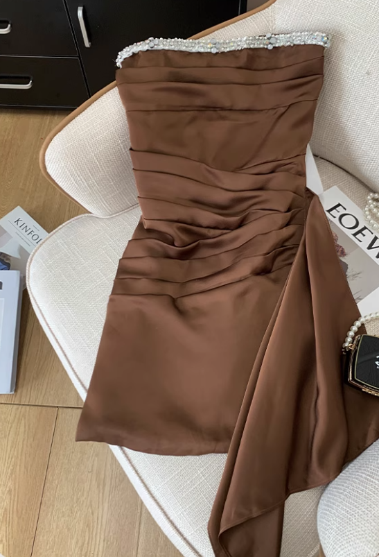 Temperament sexy tube top dress for women new style waist slimming diamond short skirt R3956