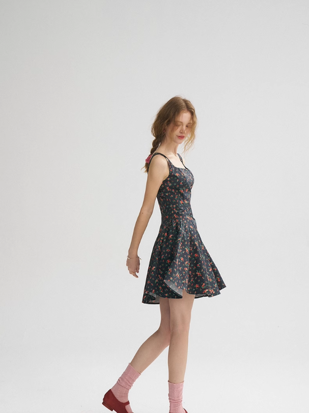 French Retro Floral Sling Dress Sleeveless Short Skirt R2760