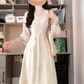 Tea break French style gentle temperament v-neck long-sleeved dress super beautiful waist skirt female R0467