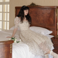 French style skirt petite short skirt short floral skirt puff sleeve dress female summer new style R3462