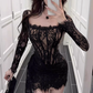 Pure desire hot girl lace fishbone long-sleeved dress 2025 waist hip ribbon skirt R1085