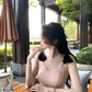 Pink suspender dress popular Korean style temperament daughter short skirt R4383