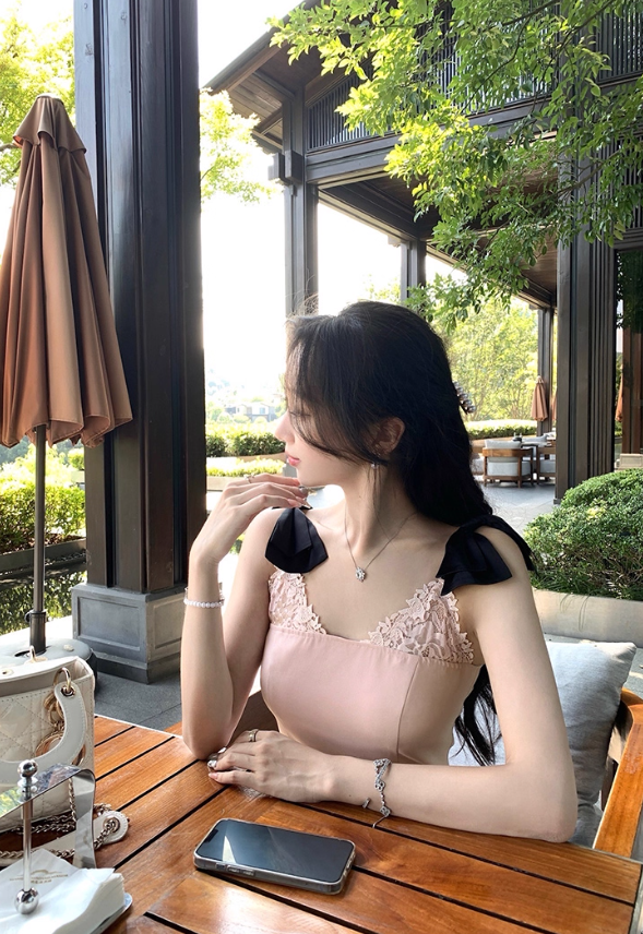 Pink suspender dress popular Korean style temperament daughter short skirt R4383