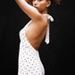 Dress French retro halterneck V-neck sleeveless slim fit polka dot backless white dress R2906