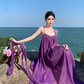 Purple beach dress backless dress loose chiffon suspender long dress seaside holiday dress R1595