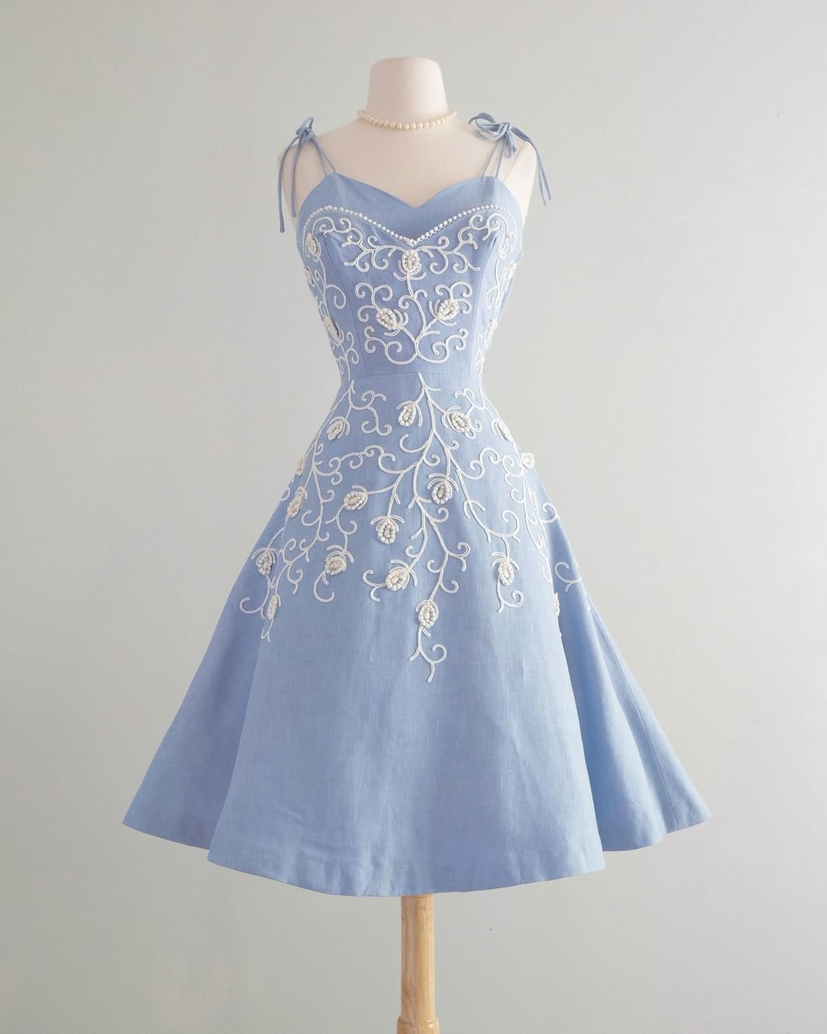 Haze blue suspenders tie waist slimming A-line elegant long skirt homecoming dress R3930