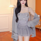Pure desire style butterfly suspender top 2025 polka dot mesh a-line skirt suit R1141