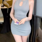 Temperament celebrity hollow sleeveless dress 2025 pure desire waist hip short skirt R1418