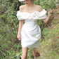 French white one-shoulder simple banquet birthday party short evening dress homecoming dress R2973